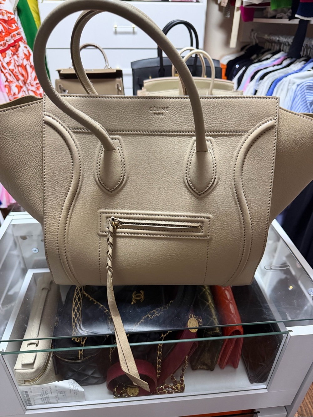 Celine Beige Leather Phantom Luggage Tote